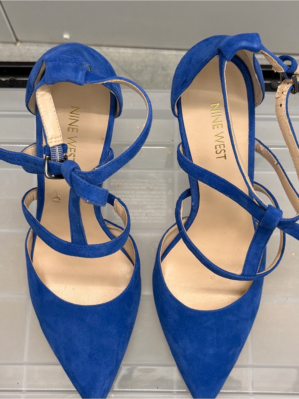 Nine West Royal Blue Suede Strappy Pointed-Toe Heels